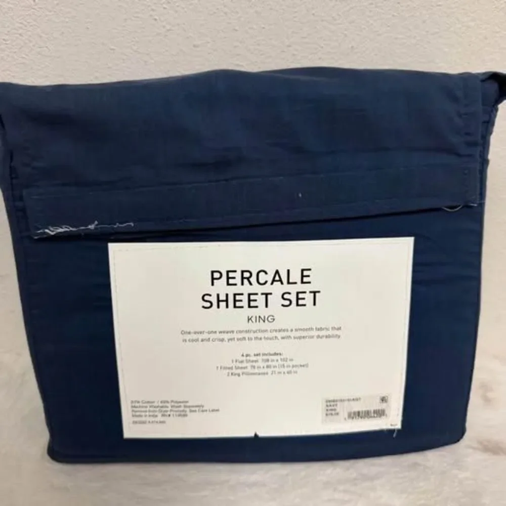 King Sheet Set Navy Blue Cotton/Polyester New